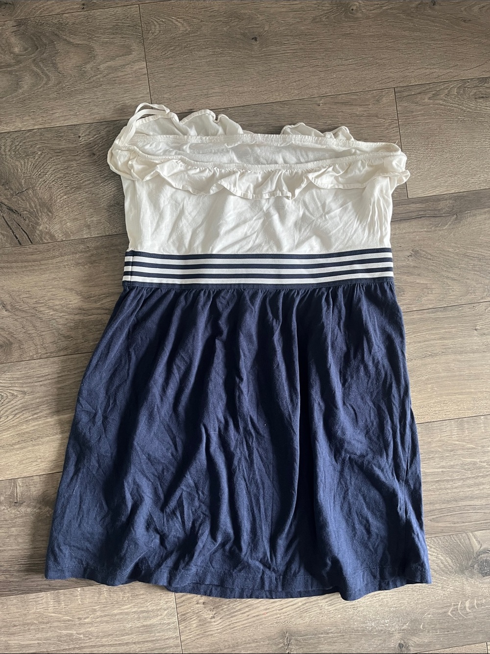 Y2K Garage Strapless Navy and White Ruffle Bodice Mini Dress - Picture 3 of 3